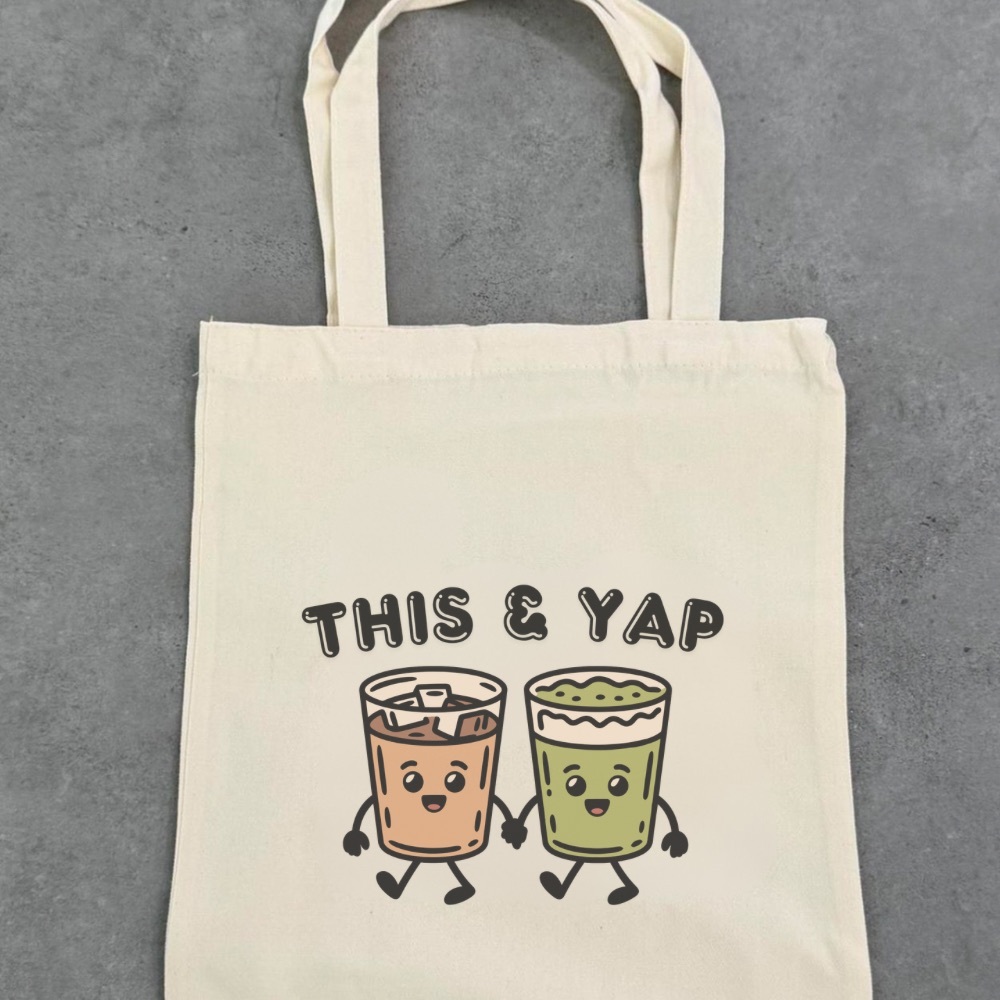 Cute Cream Tote with Cartoon Drink Design